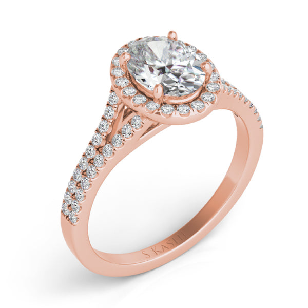 14 Kt Rose Gold Halo - Oval Engagement Rings - EN755LOSG5-7X5MRG