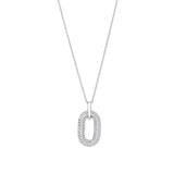 Platinum Finish Sterling Silver Micropave Open Oval Pendant With Simulated  Diamonds On 16" - 18" Adjustable Chain